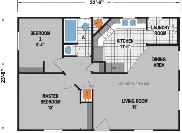 Double wide mobile homes with open floor plan
