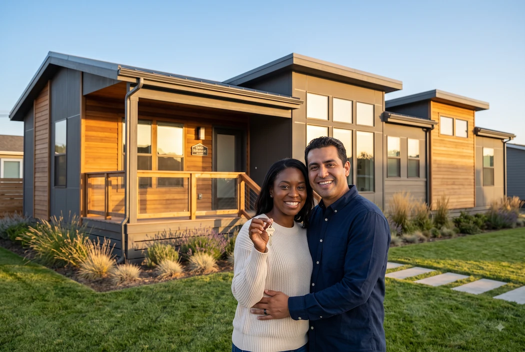 Family reviewing their manufactured home financing approval